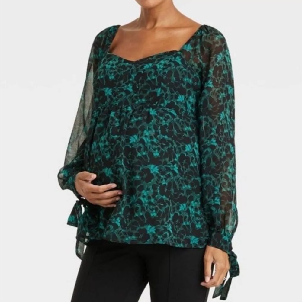 Isabel Maternity by Ingrid & Isabel Teal Floral Blouse